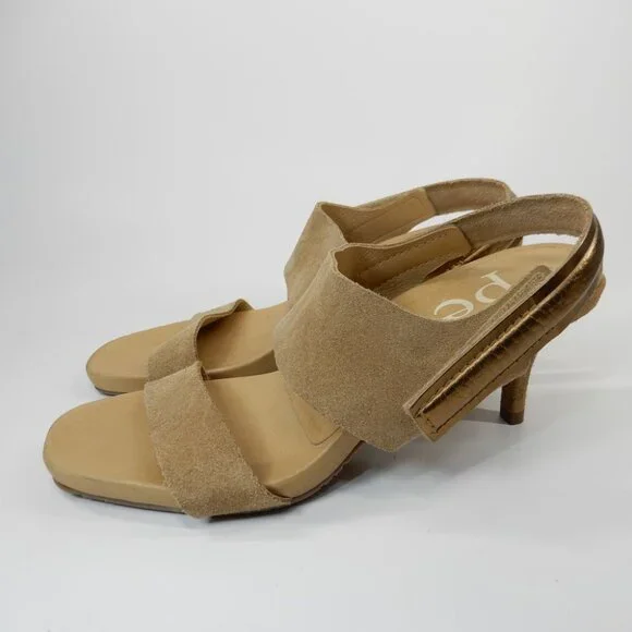 PEDRO GARCIA Celena Suede Slingback Sandals Size 37 7 Beige Heels NEW - Picture 2 of 12